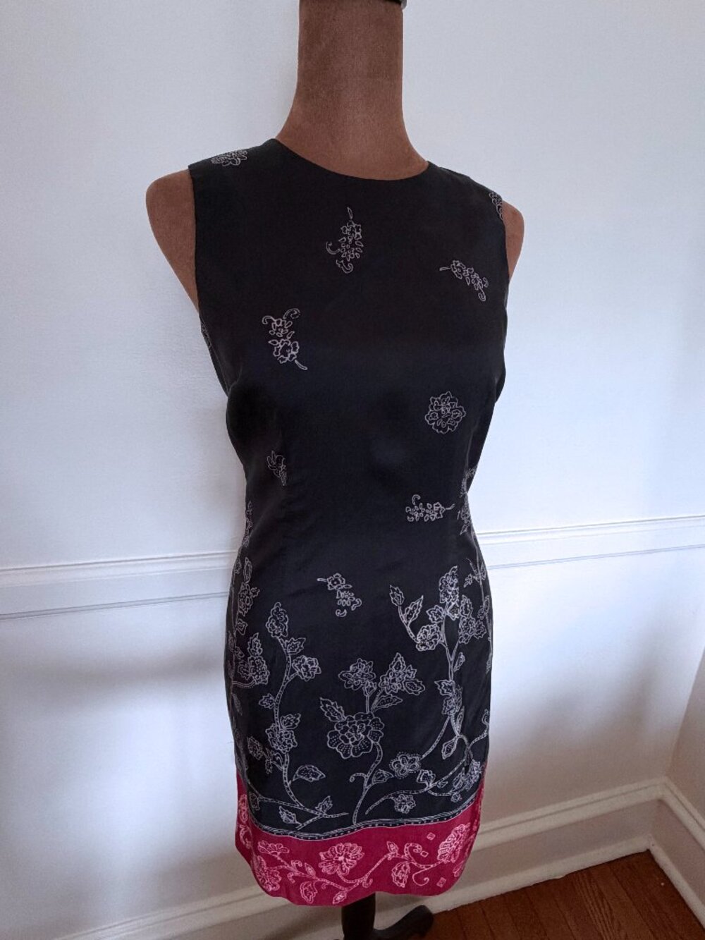 Vintage Y2K Ann Taylor Petite 2P Silk Floral Sheath Dress Black Red
